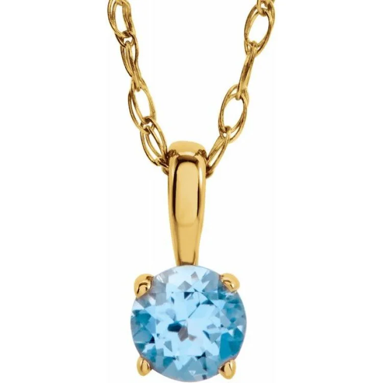 Adjustable Gold Necklaces-14K Yellow 3 mm Natural Swiss Blue Topaz Youth Solitaire 14" Necklace