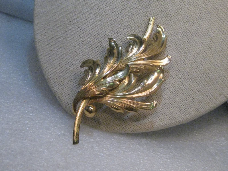 Holiday Brooch For Gifts-1940's Sterling Forstner Leaf Brooch, Vermeil, Layered, 3.5", 16.01 Grams