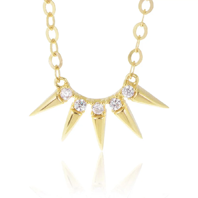 Stylish Silver Necklaces-14K Yellow Gold Diamond 0.10ct Spike Design Necklace