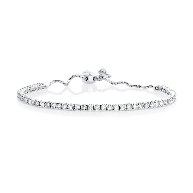 Bracelets For Special Gifts-1.97 Cttw Round Diamond 14K White Gold Bolo Bracelet