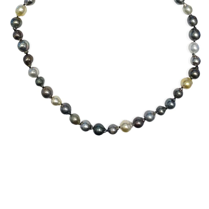 Simple Necklaces-8-11MM MULTI COLOR TAHITIAN BLACK PEARL AND SOUTH SEA 34" NECKLACE