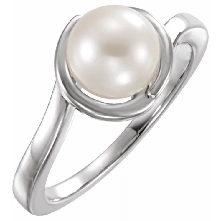 Vintage Promise Rings-14K White Cultured White Freshwater Pearl Ring