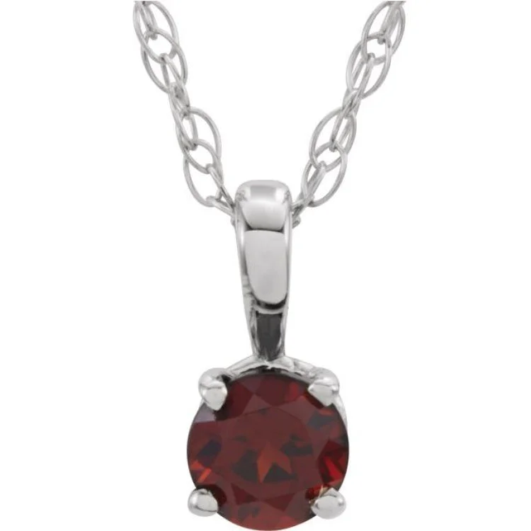 Simple Necklaces-Sterling Silver 3 mm Imitation Mozambique Garnet Youth Solitaire 14" Necklace