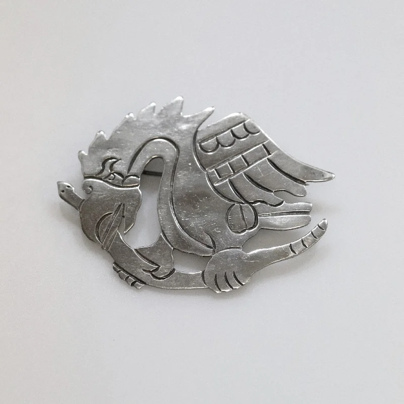 Brooch With Swarovski Crystals-Vintage William Spratling Taxco Silver Mexican Jewelry | Mid-Century Modernish Eagle on Stem Brooch