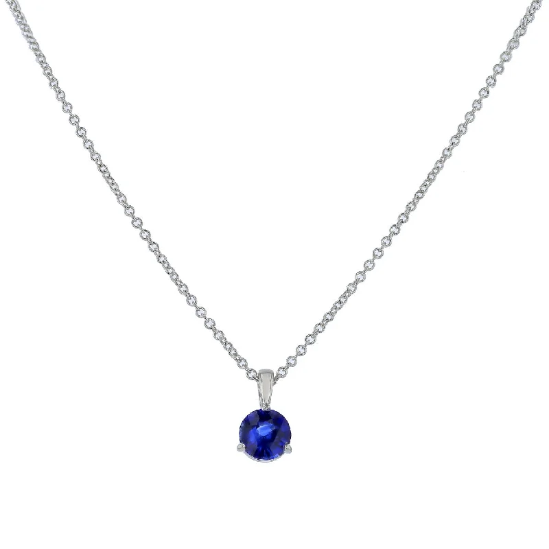 Red Gemstone Necklaces-Round Ceylon Sapphire Pendant Necklace in 18K White Gold, 18in