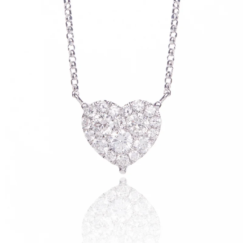 Women’s Personalized Necklaces-14k White Gold 0.30ct Diamond Cluster Heart Necklace