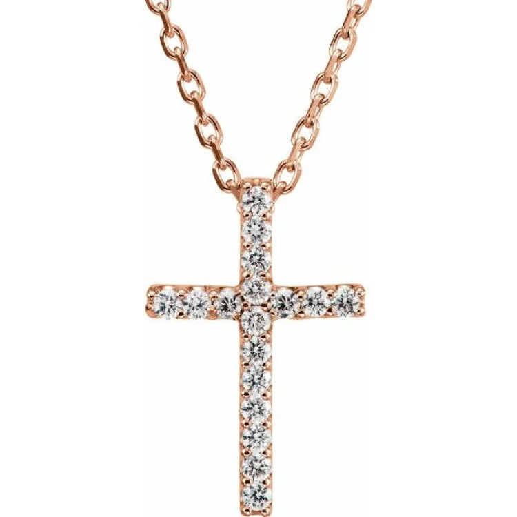 Luxury Gemstone Necklaces-14K Rose .06 CTW Natural Diamond Petite Cross 16" Necklace