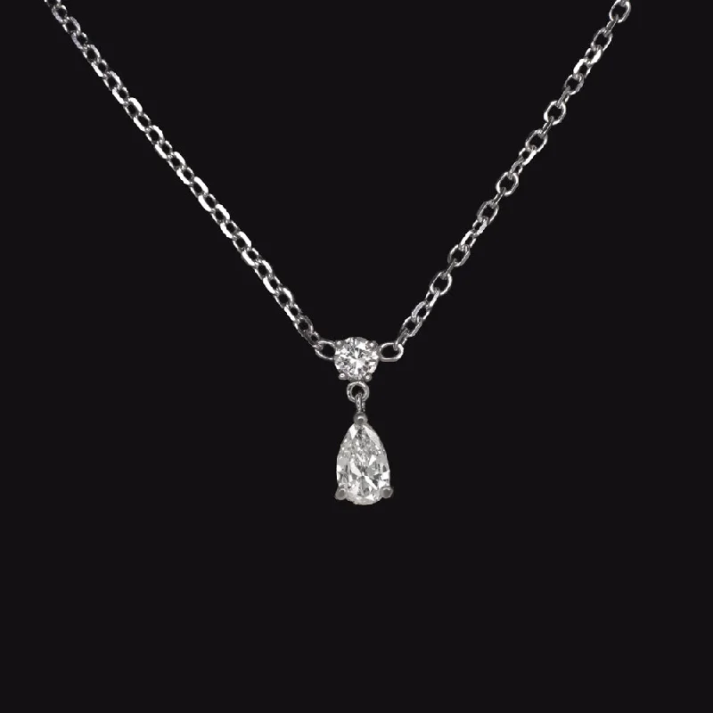 Pink Gemstone Necklaces-NATURAL DIAMOND NECKLACE PEAR SHAPE PENDANT DROP 14k WHITE GOLD 0.60ct CLASSIC