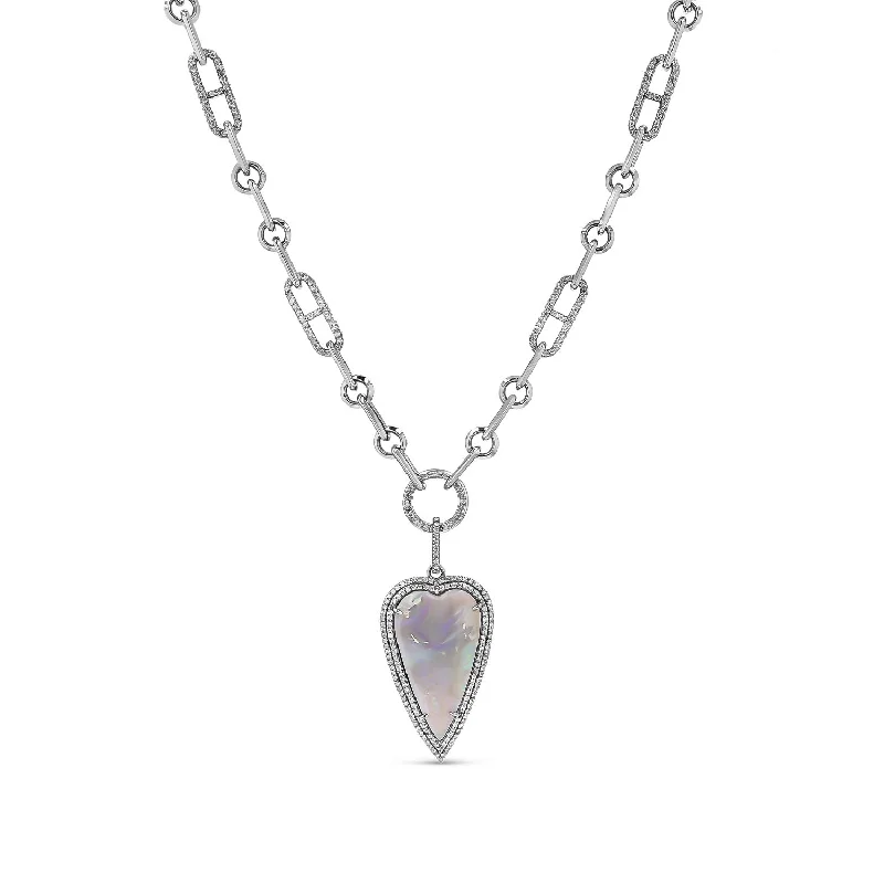 Bohemian Necklaces-Opal & Diamond Heart Pendant on Soho H-Link Chain Necklace - 18"  N0003228