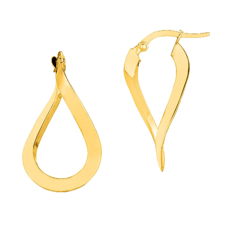 Luxury Hoop Earrings-14K Gold Tear Drop Twist Freeform Earring