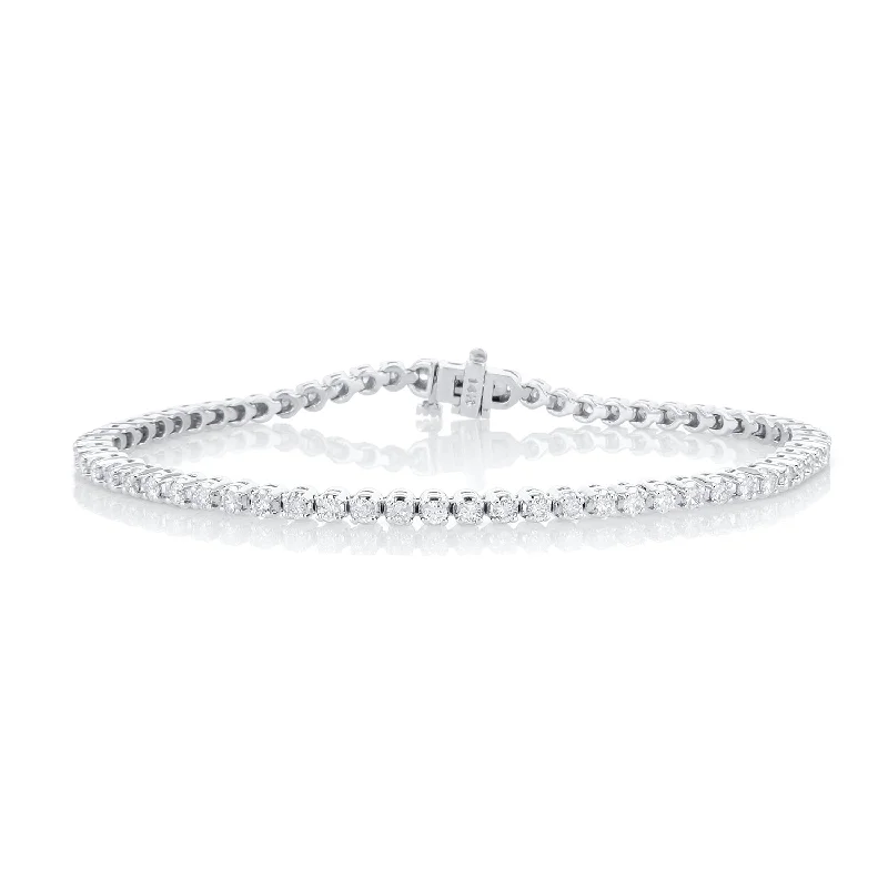 Charm Bracelets For Teens-1.95 Carat Round Diamond Tennis Bracelet set in 14K White Gold