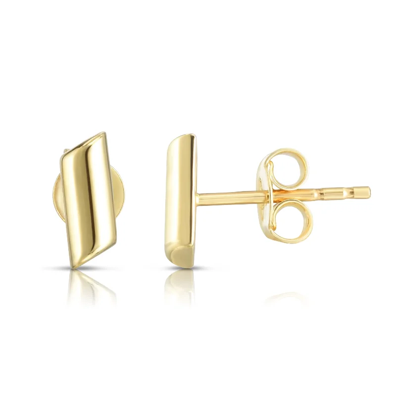 Large Diamond Earrings-14K Gold Polished Bar Stud Earring