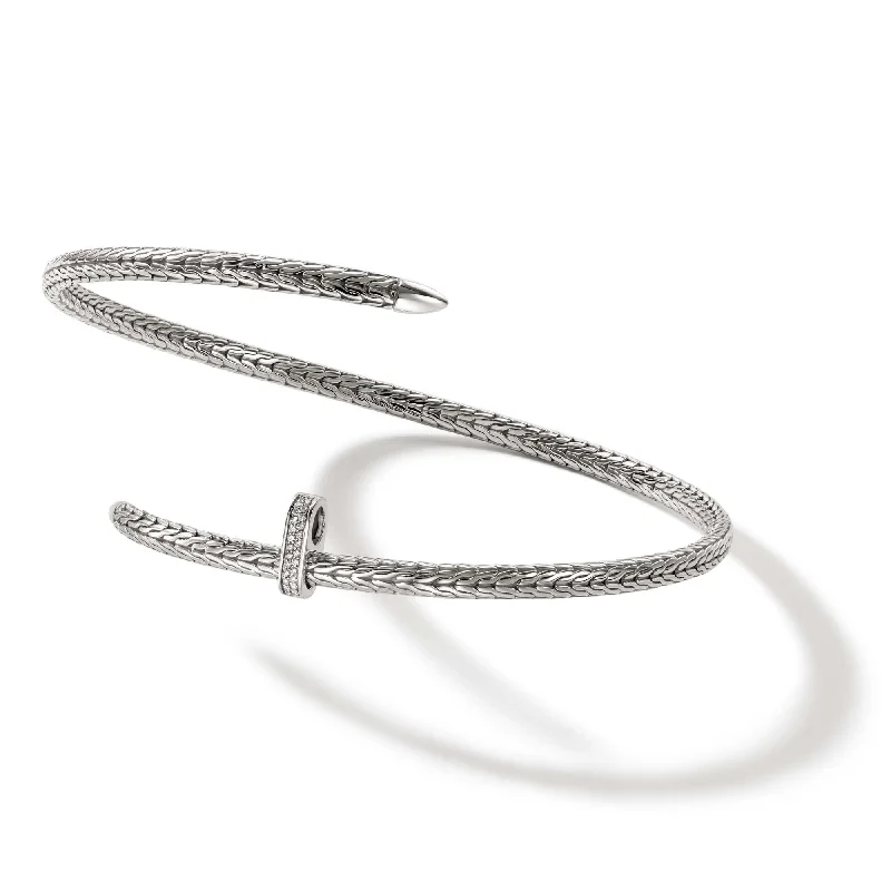 Fashionable Necklaces-John Hardy Spear Pave Coil Choker NBP9011292DI