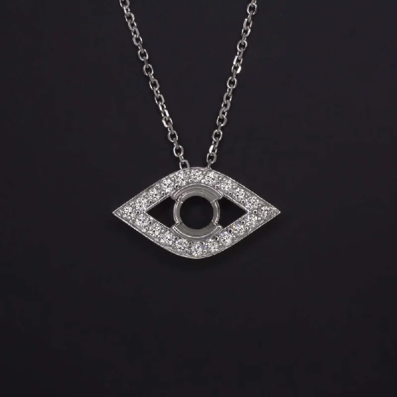 Men’s Silver Necklaces-EVIL EYE NATURAL DIAMOND SEMI MOUNT PENDANT SETTING 14k NECKLACE TALISMAN CHARM