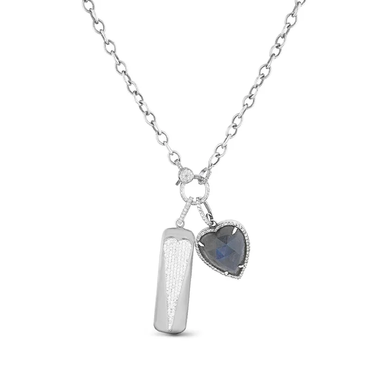 Colored Chain Necklaces-Love and Labradorite Heart Necklace  N0002472