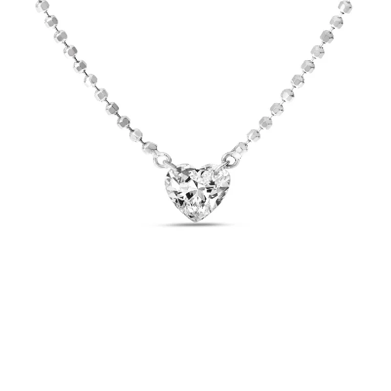 Silver Pendant Necklaces-DASHING DIAMOND HEART SM NECKLACE P10361W-18