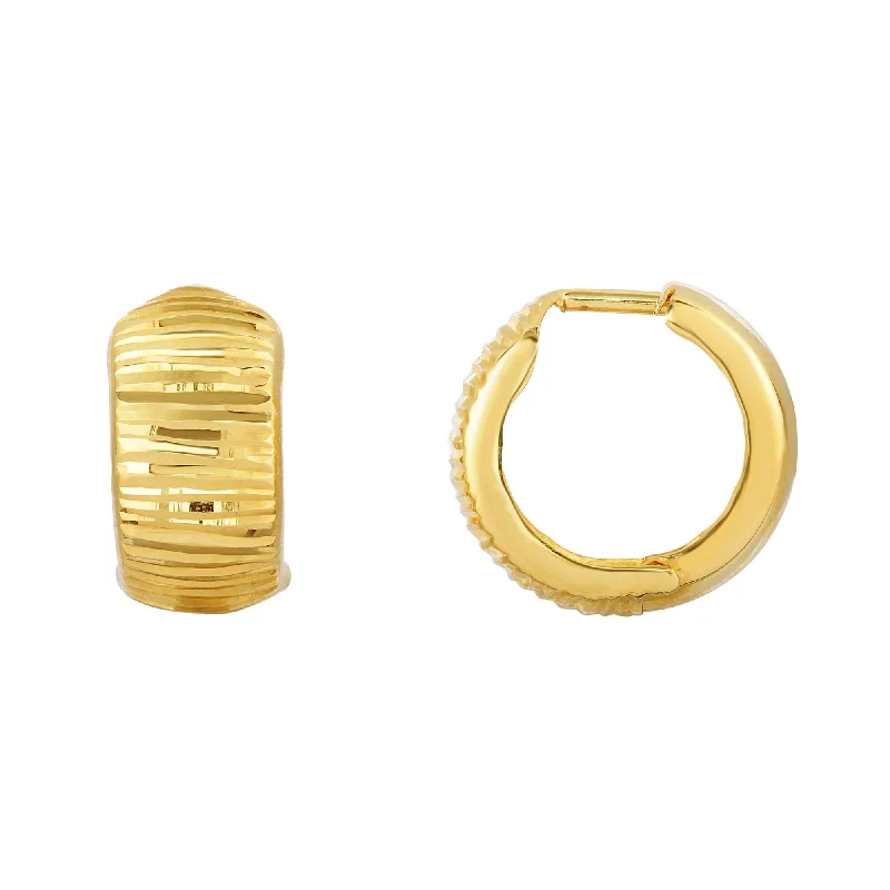 Luxury Gemstone Earrings-10K Gold Reversible Polished & Diamond Cut Huggie Earring