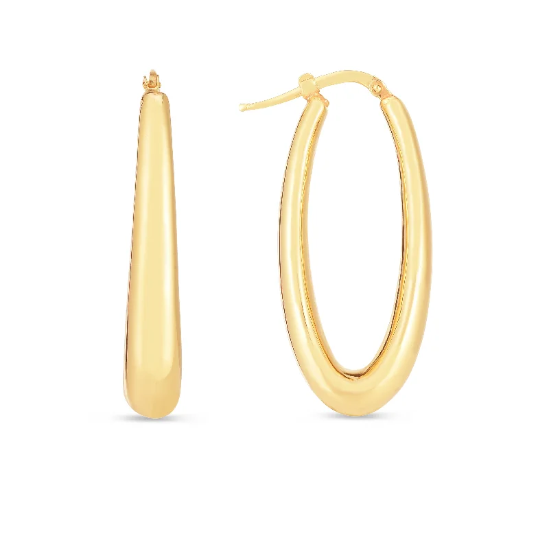 Crystal Diamond Earrings-14K Elongated Oval Hoops