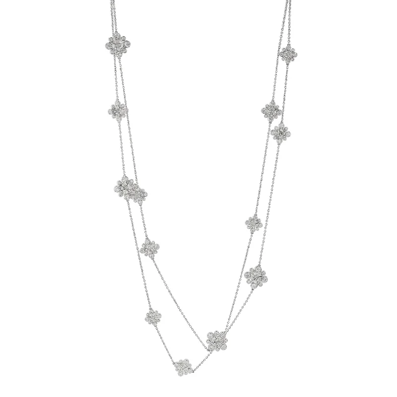 Diamond Chain Necklaces-Scallop Jubilee Diamond Station Necklace in 18K White Gold, 47in