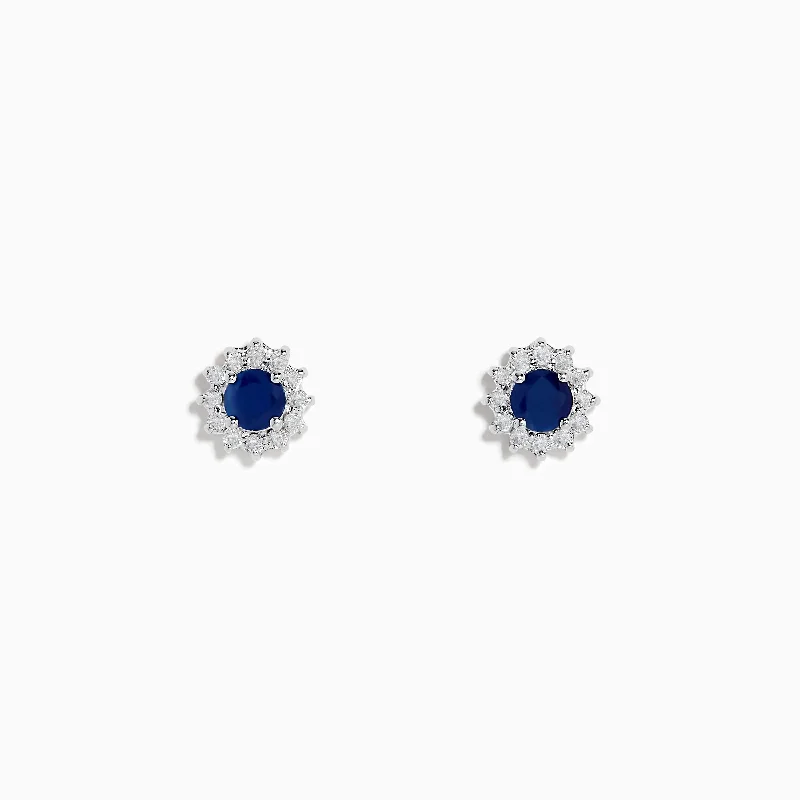 Gold and Diamond Earrings-Gemma Royalty Sapphire and Diamond Earrings, 0.89 TCW