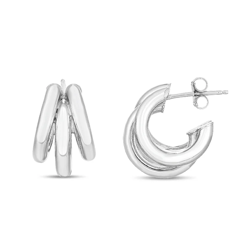 Layered Hoop Earrings-Silver 16mm Triple Barrelled Hoops