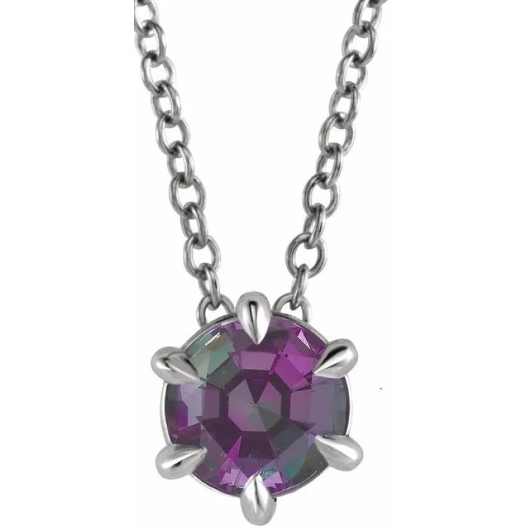 Glass Pendant Necklaces-Sterling Silver 6 mm Lab-Grown Alexandrite Solitaire 16-18" Necklace