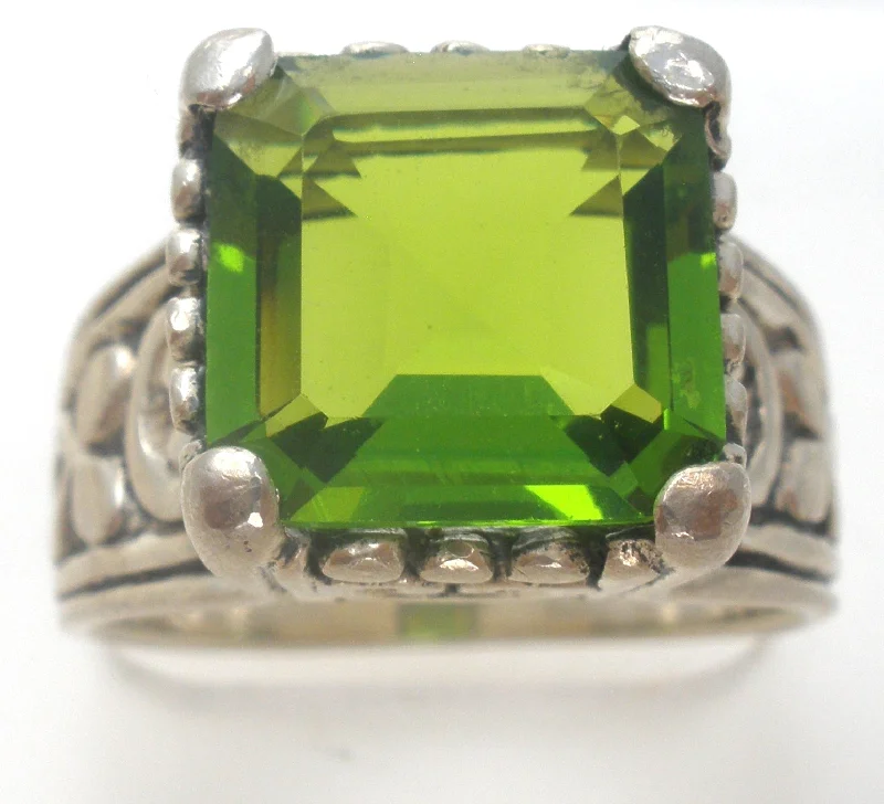 Green Emerald Rings-Sterling Silver Green Peridot Ring Size 9