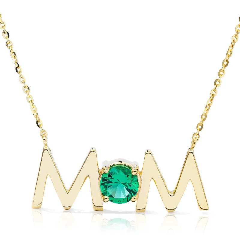 Geometric Necklaces-14k Gold Uppercase Mom Birthstone Statement Necklace