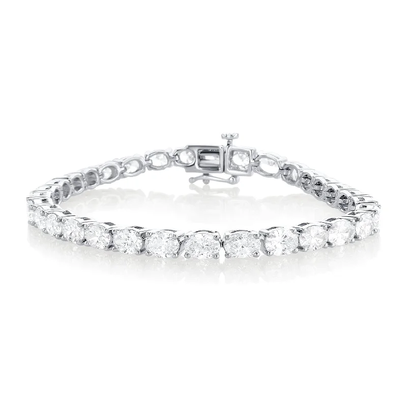 Bracelets With Vintage Designs-10.50 Carat Oval Lab Grown Diamond Tennis Bracelet set in 14K White Gold