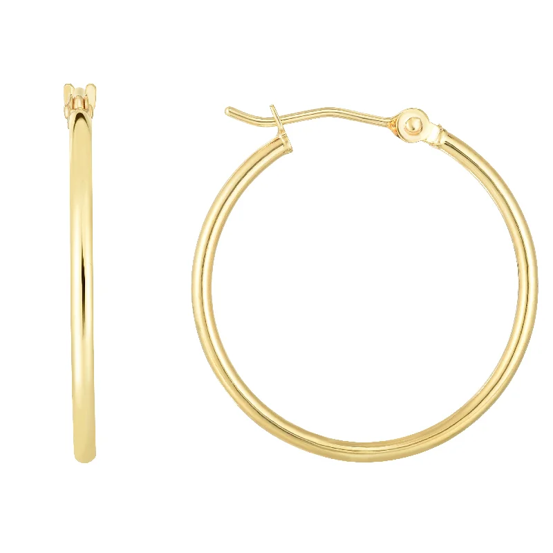 Simple Gemstone Drop Earrings-14K Gold 1.5x25mm Hoops