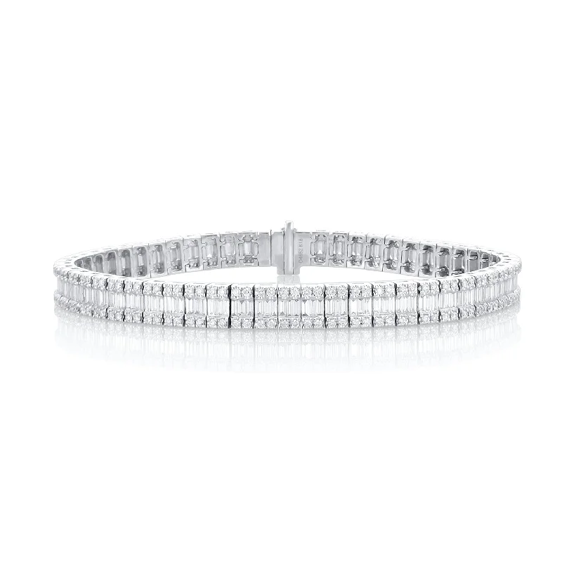 Luxury Bracelets-4.65 Carat Round and Baguette Diamond Fashion Bracelet set in 18K White Gold