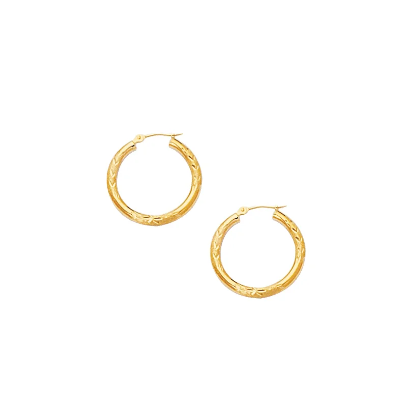 Classic Gemstone Drop Earrings-10K Gold 3mm Diamond Cut Hoop Earring