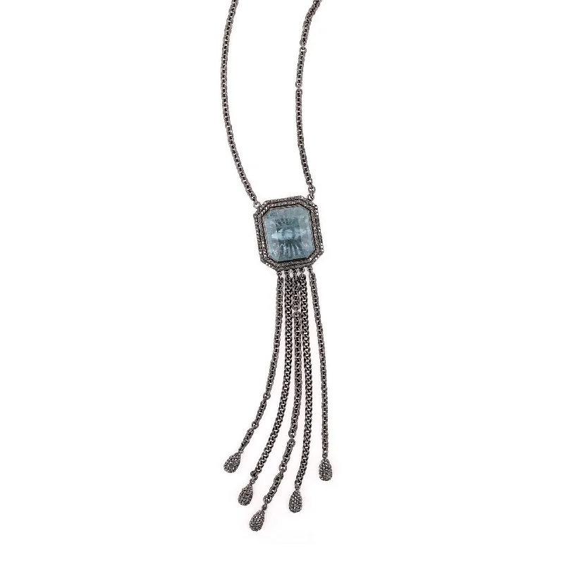 Ethereal Necklaces-Black Diamond and Aquamarine and Secret Evil Eye Necklace  SNB00004