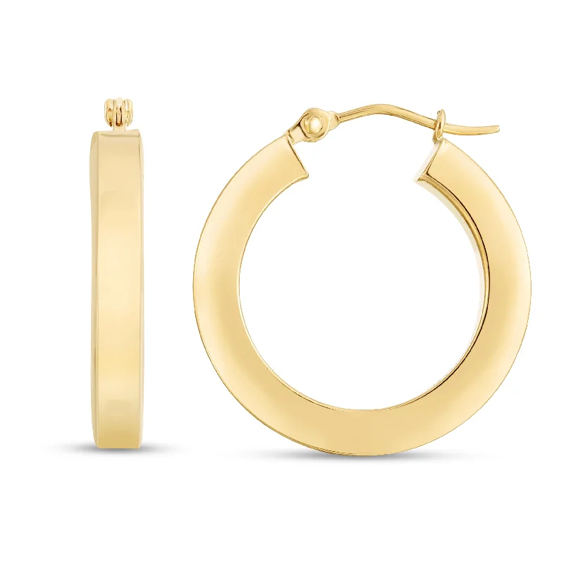 Fashionable Gold Earrings-14K 3mm Square Tube Hoops