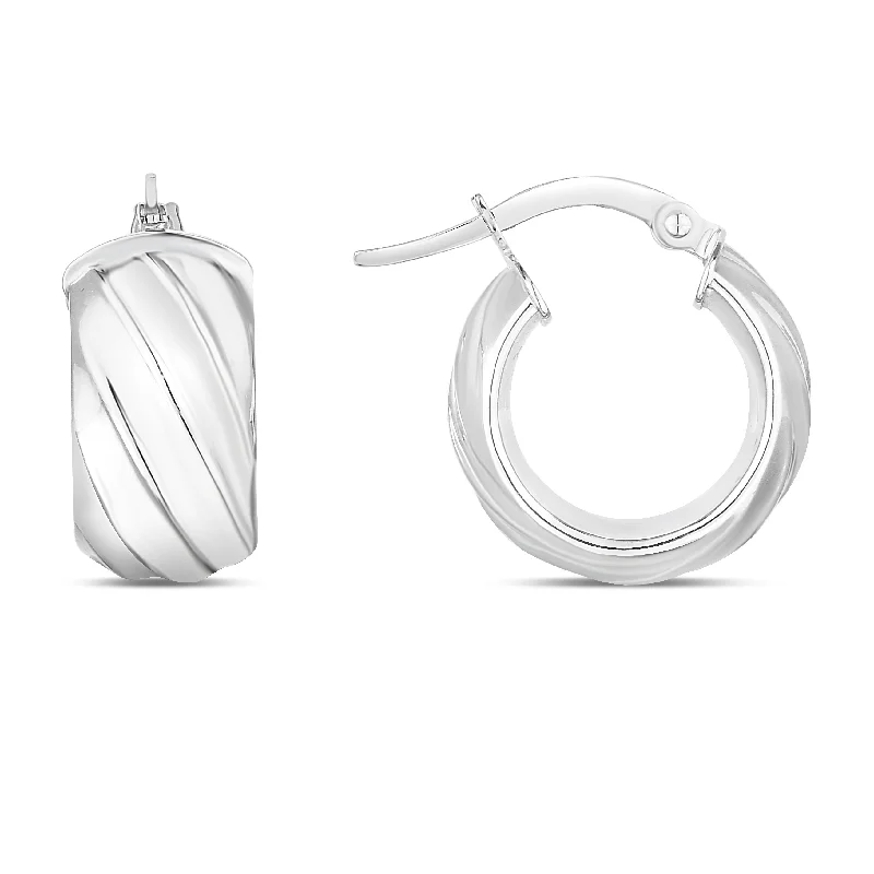 Large Pearl Stud Earrings-14K Wide Ribbed Twist Hoop