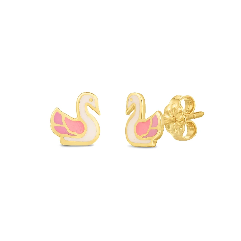 Oval Stud Earrings-14K Gold Swan Studs