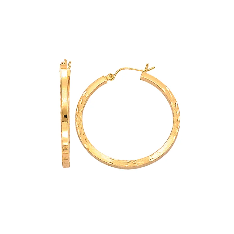 Handcrafted Hoop Earrings-14K Yellow Gold Diamond Cut Hoop Earring