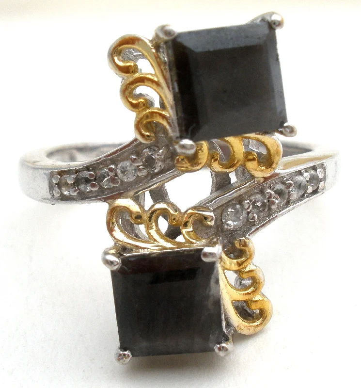 Couples Matching Rings-Black Agate & Crystal Ring 925 Chuck Clemency Size 9