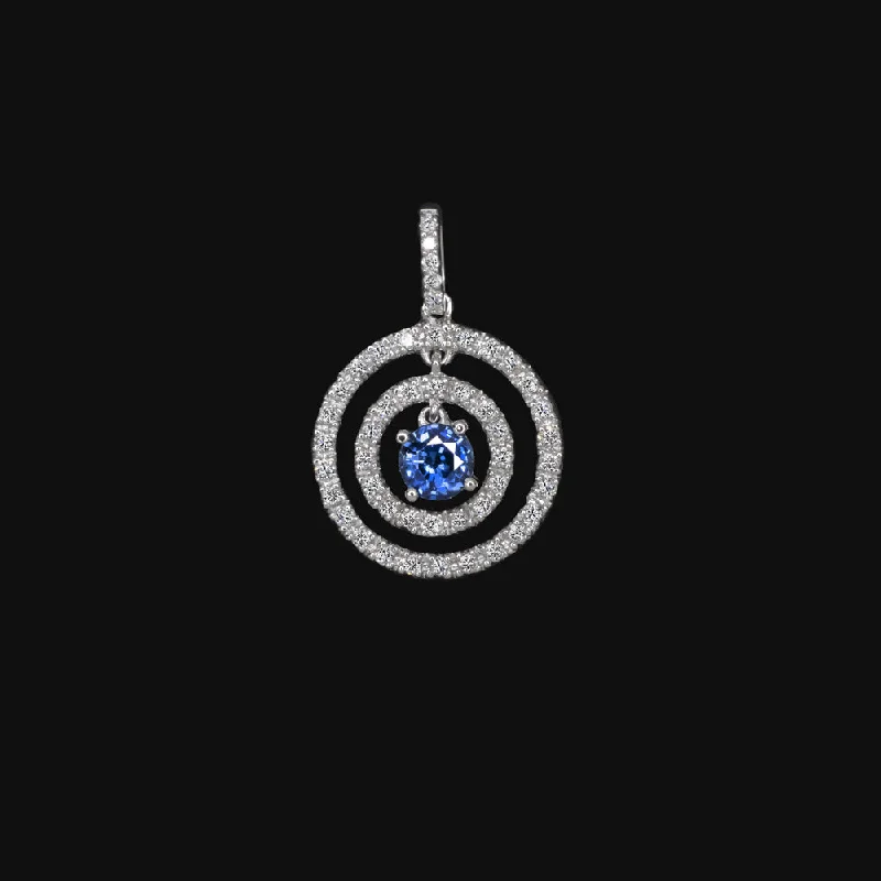 Beaded Pendant Necklaces-SAPPHIRE DIAMOND CIRCLE PENDANT 14k WHITE GOLD NATURAL BLUE ROUND NECKLACE GIFT