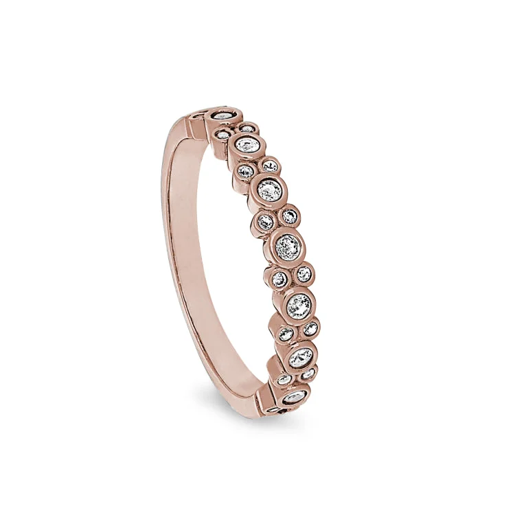 Celtic Rings-Rose Gold Finish Sterling Silver Bubbles Ring with Simulated Diamonds