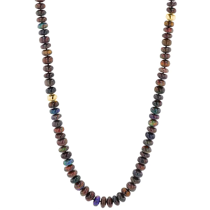 Gold Name Necklaces-14k Hand Knotted Ethiopian Black Opal Layering Necklace NG002783