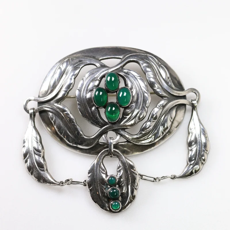 Vintage Silver Brooch-Vintage Georg Jensen Jewelry | Rare Art Nouveau Chrysoprase Brooch 26