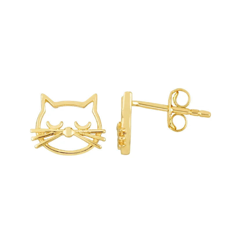 Unique Earrings-14K Gold Polished Cat Face Stud Earring