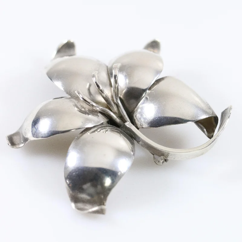 Pearled Brooch For Accessories-Vintage Danish E Dagsted Sterling Silver Jewelry | Floral Modernist Mid-Century Brooch