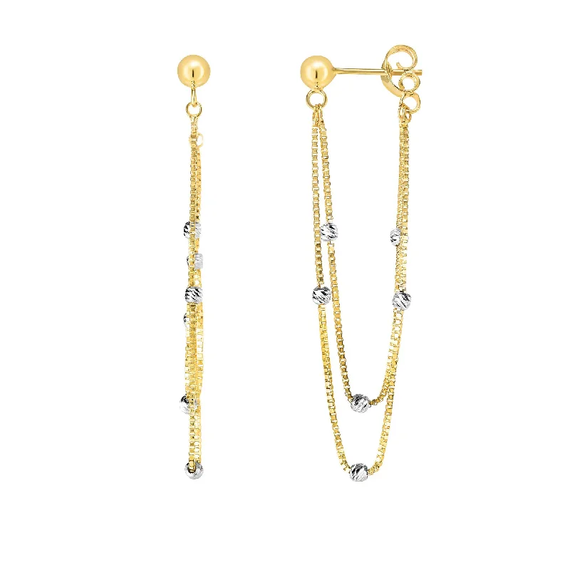 Elegant Drop Crystal Earrings-14K Gold Chain & Bead Station Front to Back Drop Earring