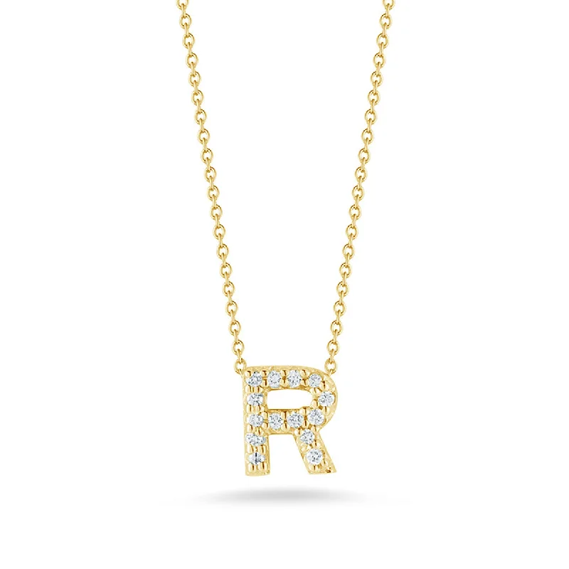 Moonstone Necklaces-Love Letter Diamond Initial R Necklace in Yellow Gold