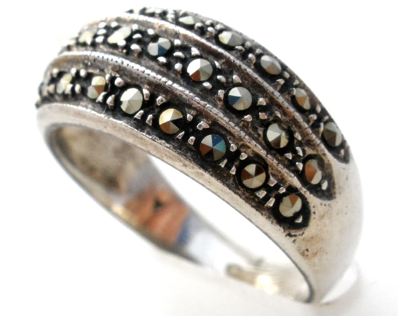 Unique Rings-Sterling Silver Marcasite Band Ring Size 8 Vintage