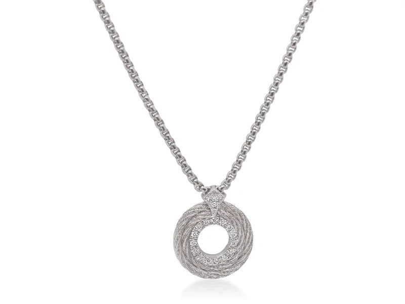 Custom Name Necklaces-ALOR Grey Chain & Cable Round Necklace with 14kt Gold & Diamonds