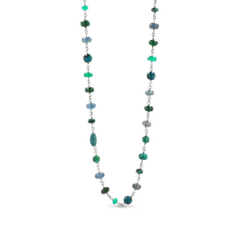 Colored Gemstone Necklaces-Deep Green Gemstone Rope Necklace N0002741