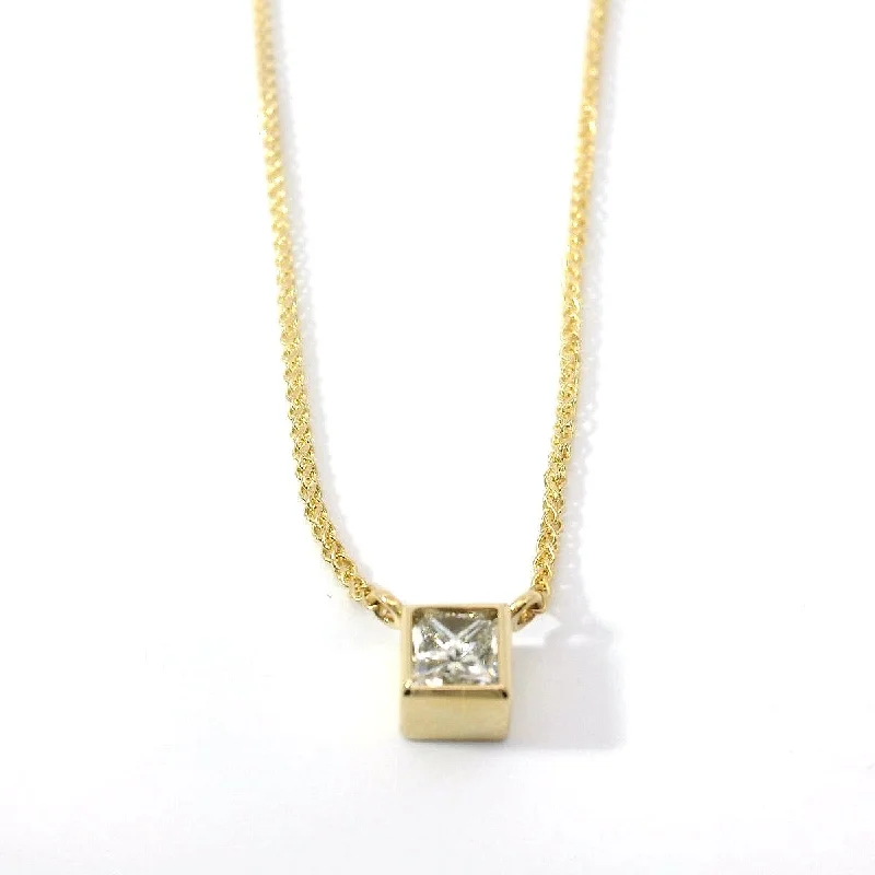 Zodiac Necklaces-14K Yellow Gold Bezel-Set Natural Princes Cut Diamond Pendant